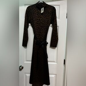 NWT- Leopard dress with black faux leather belt